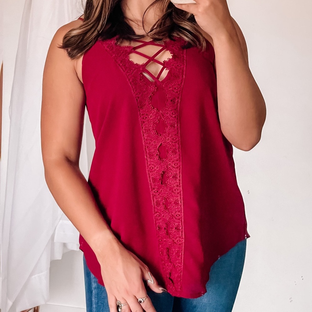 Burgundy Lace Vneck Top